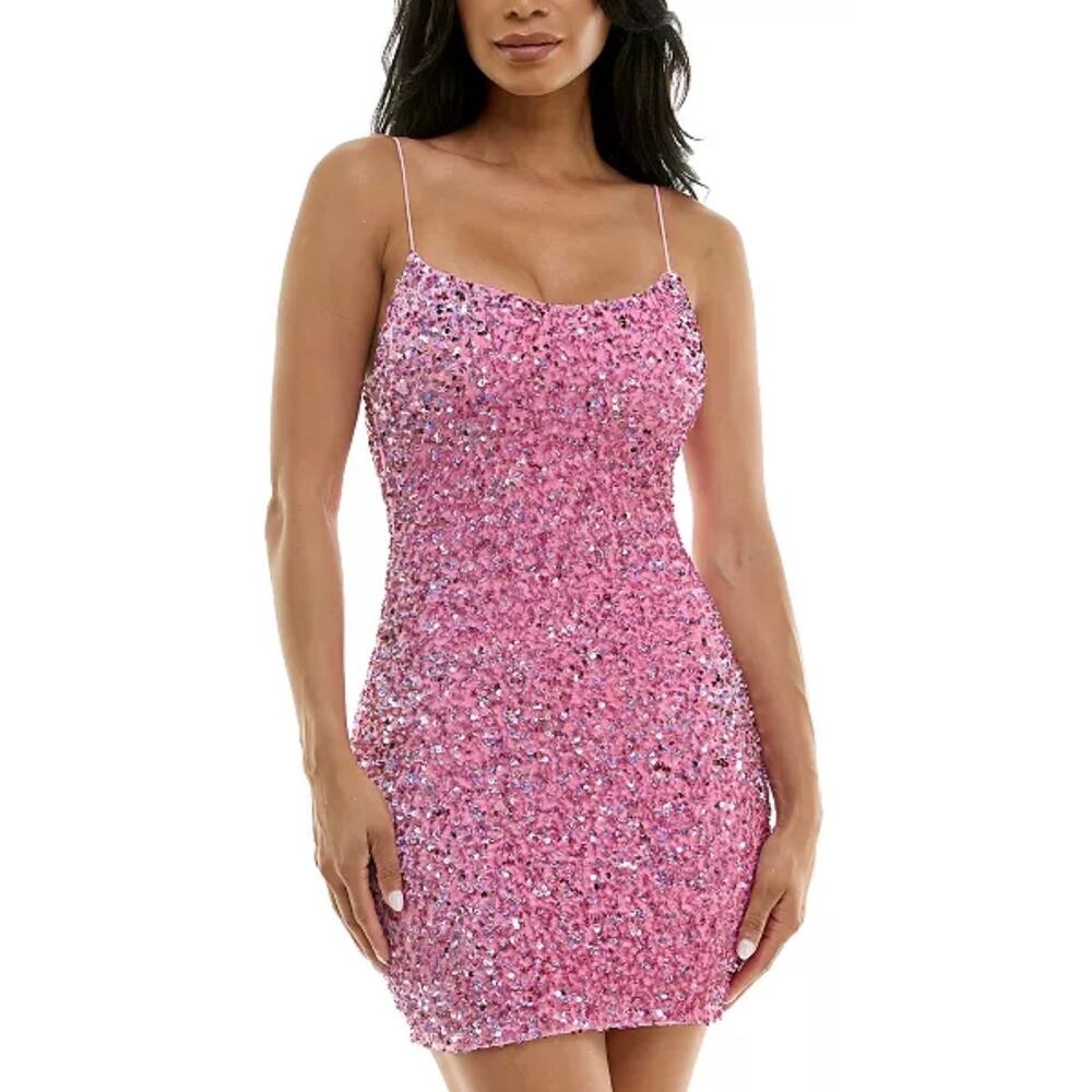 B Darlin NWT Juniors Prom Bodycon Sequin Mini Dress Pink Iridescent - X Large